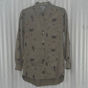 Chico's Taupe Button-Down Shirt with Black Southwest Motif. Like new.